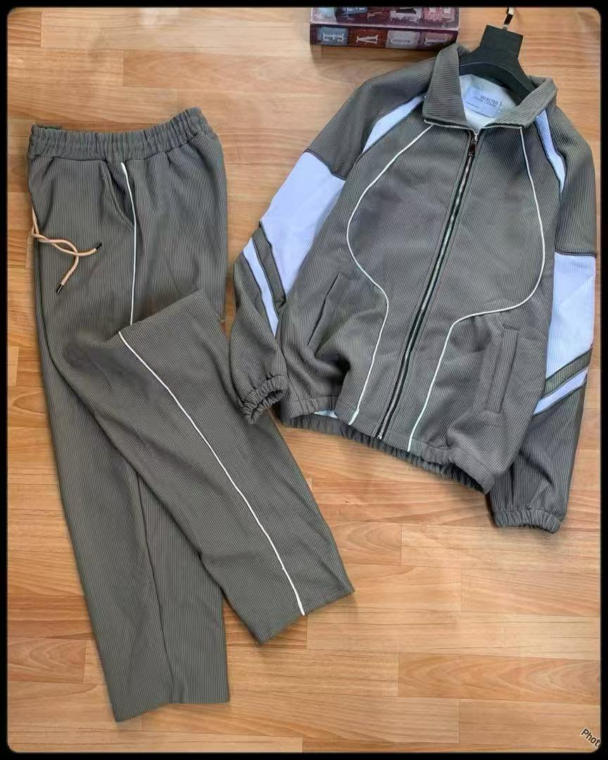 Men’s Contrast Piping Zip-Up Jacket & Pants Set