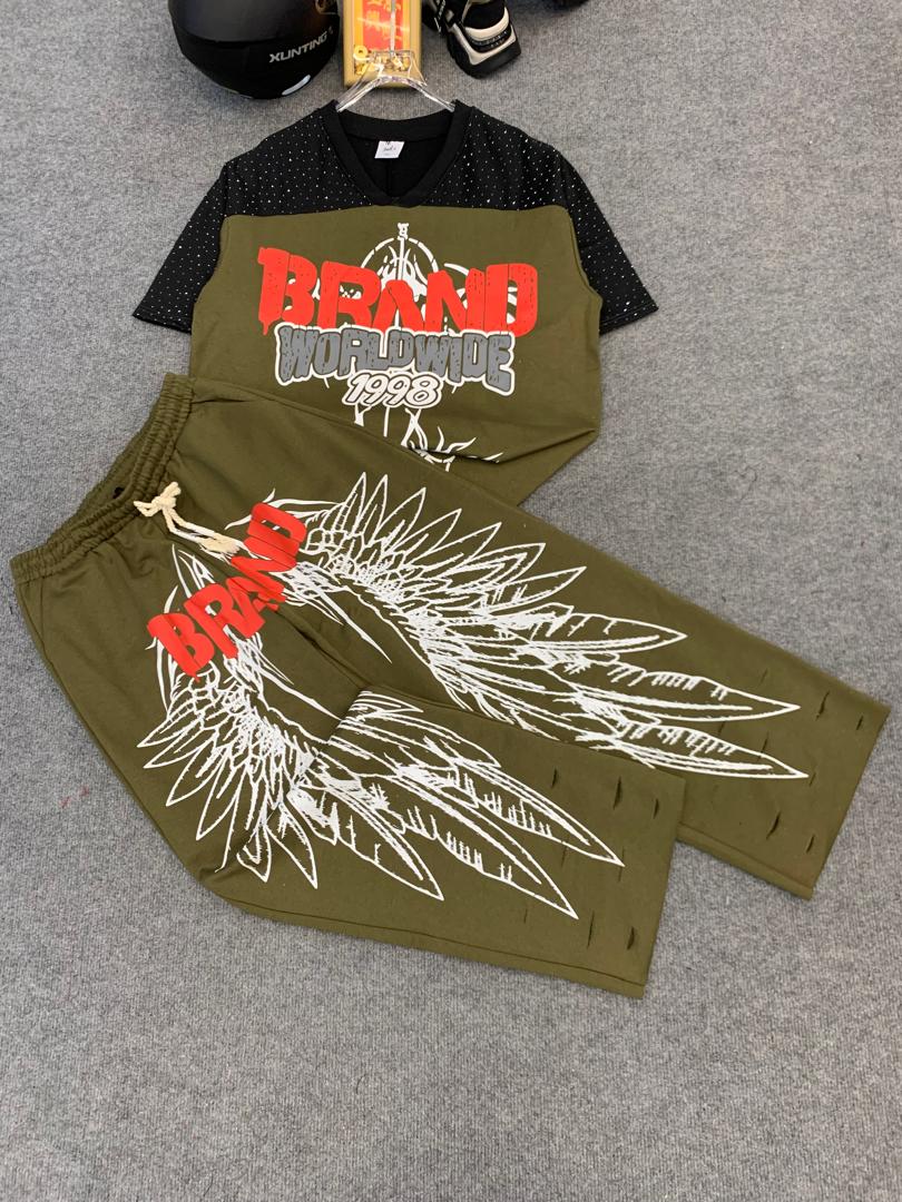 Men’s Wing Graphic V-Neck T-Shirt & Wide-Leg Pants Set