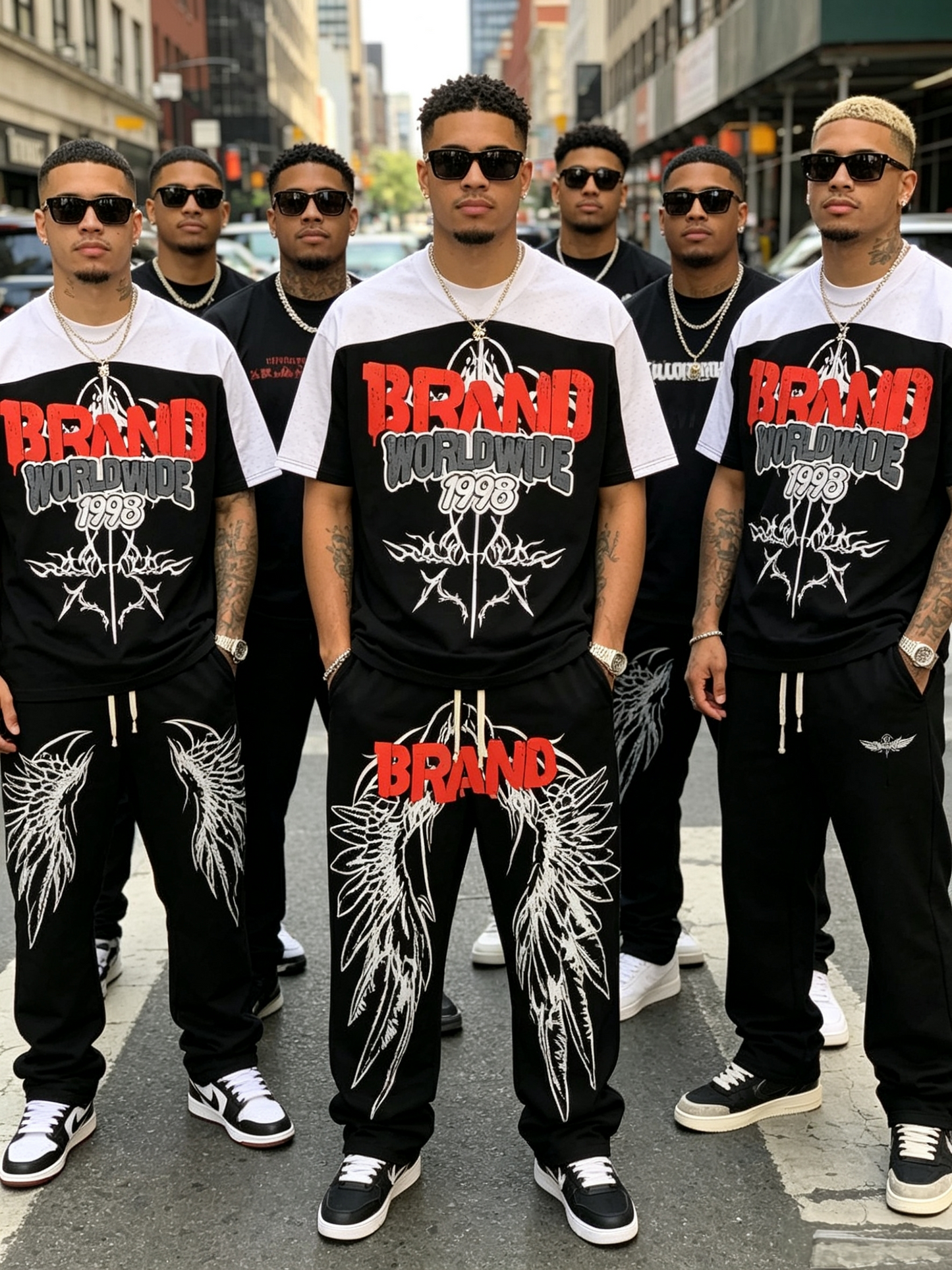 Men’s Wing Graphic V-Neck T-Shirt & Wide-Leg Pants Set
