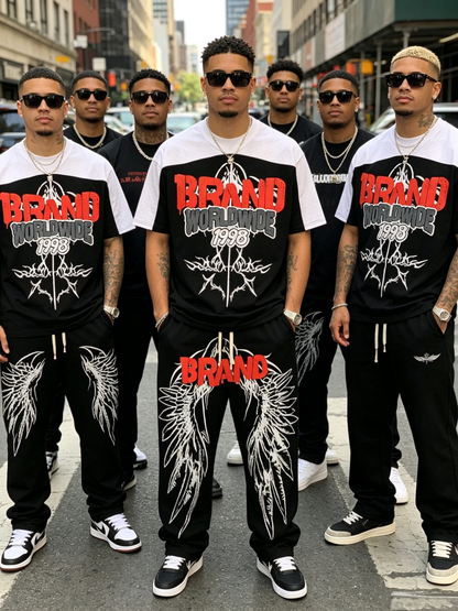 Men’s Wing Graphic V-Neck T-Shirt & Wide-Leg Pants Set