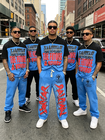 Men’s Wing Graphic V-Neck T-Shirt & Wide-Leg Pants Set