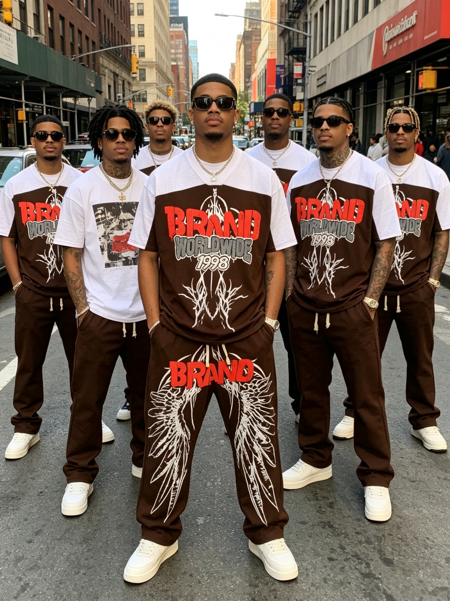Men’s Wing Graphic V-Neck T-Shirt & Wide-Leg Pants Set