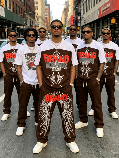 Men’s Wing Graphic V-Neck T-Shirt & Wide-Leg Pants Set