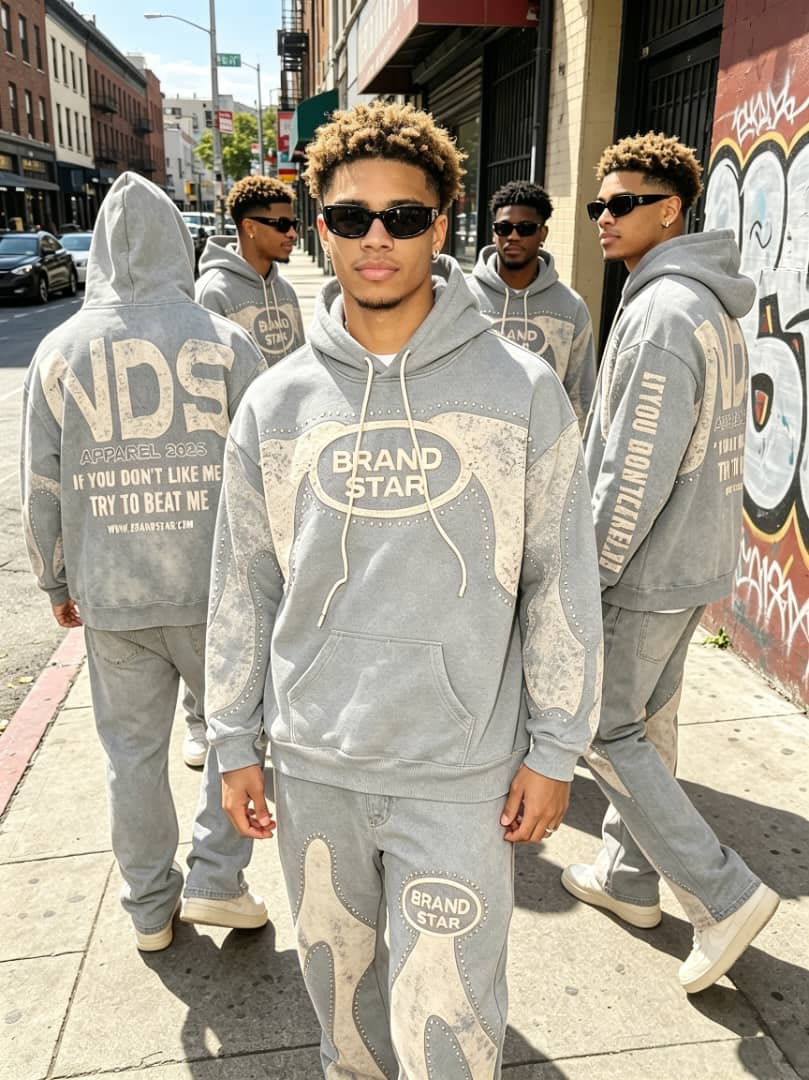 Distressed Panel Graphic Hoodie & Jogger Set