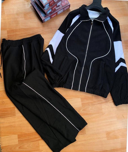 Men’s Contrast Piping Zip-Up Jacket & Pants Set
