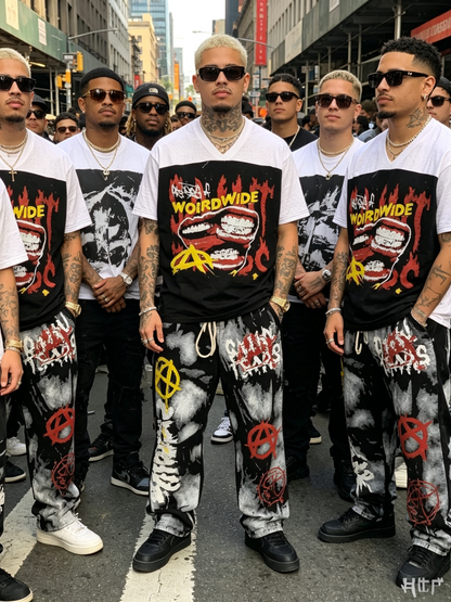 Men’s black and white graphic T-shirt and washed jogger pants set