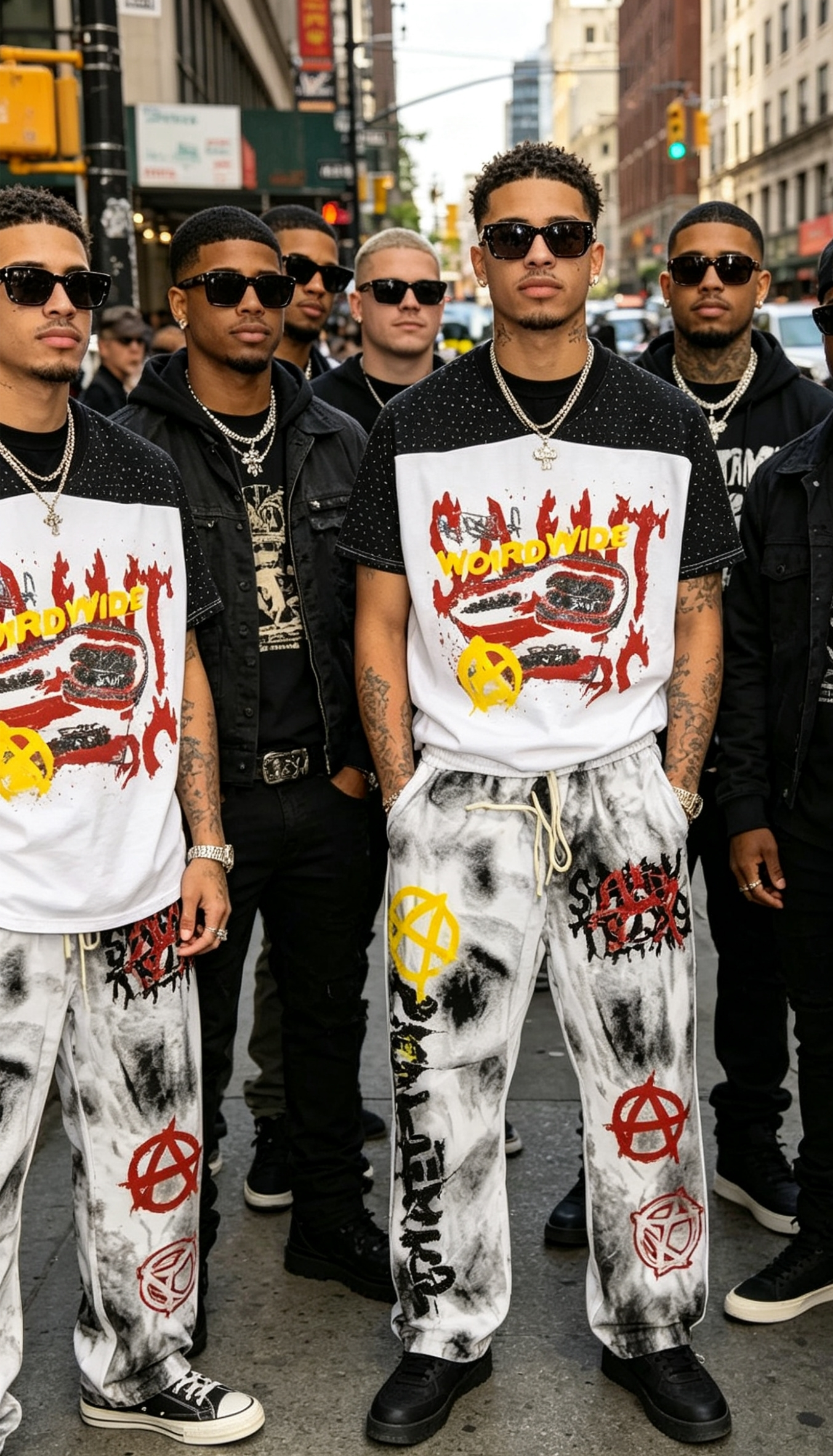 Men’s white graffiti T-shirt and washed jogger pants set