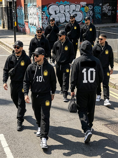 Black No. 10 graphic hoodie and jogger set front and back view