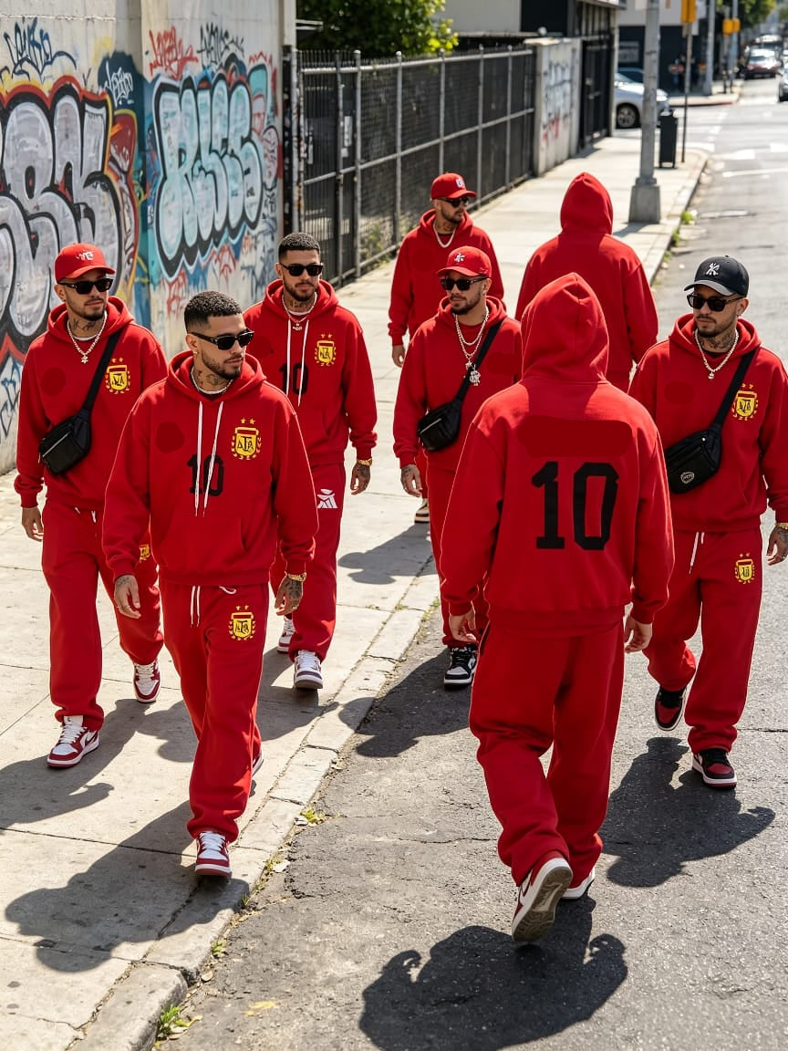 Red No. 10 graphic hoodie and jogger set back view
