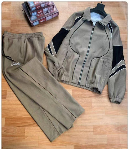 Men’s Contrast Piping Zip-Up Jacket & Pants Set
