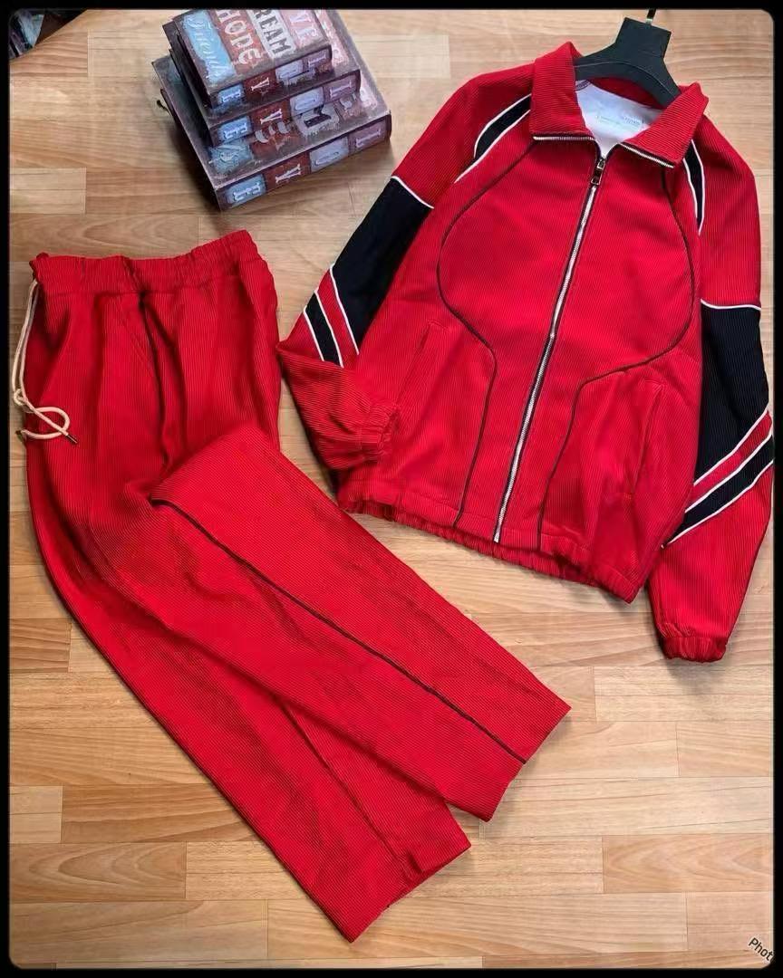Men’s Contrast Piping Zip-Up Jacket & Pants Set