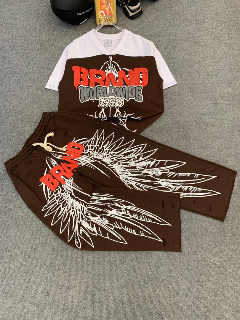 Men’s Wing Graphic V-Neck T-Shirt & Wide-Leg Pants Set