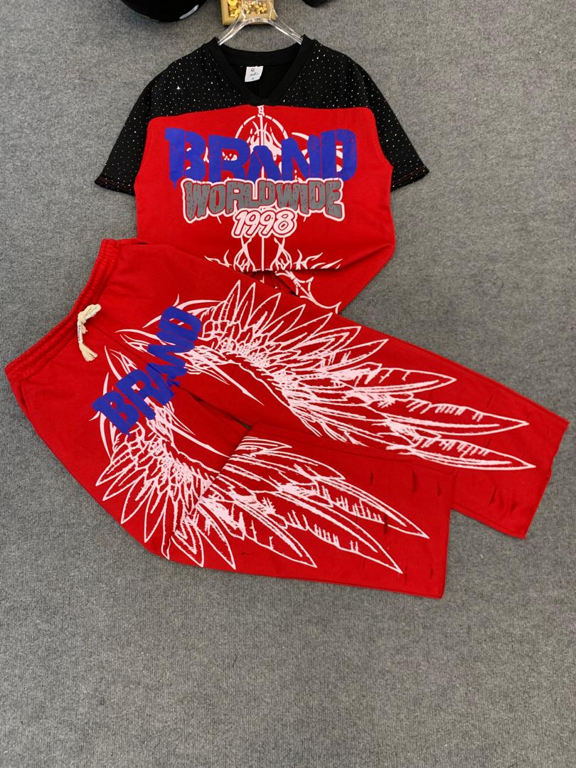 Men’s Wing Graphic V-Neck T-Shirt & Wide-Leg Pants Set