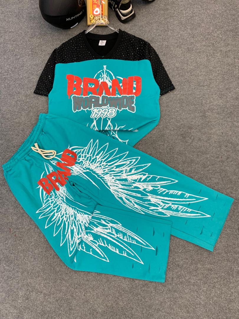 Men’s Wing Graphic V-Neck T-Shirt & Wide-Leg Pants Set