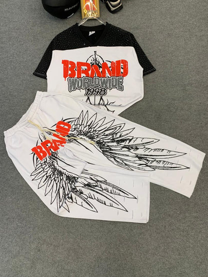 Men’s Wing Graphic V-Neck T-Shirt & Wide-Leg Pants Set