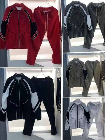 Men’s Contrast Piping Zip-Up Jacket & Pants Set