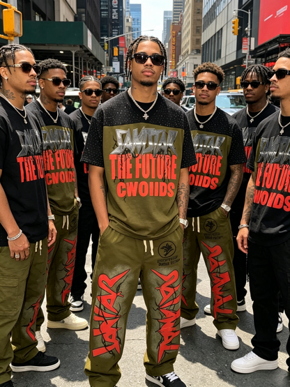 Men’s Wing Graphic V-Neck T-Shirt & Wide-Leg Pants Set
