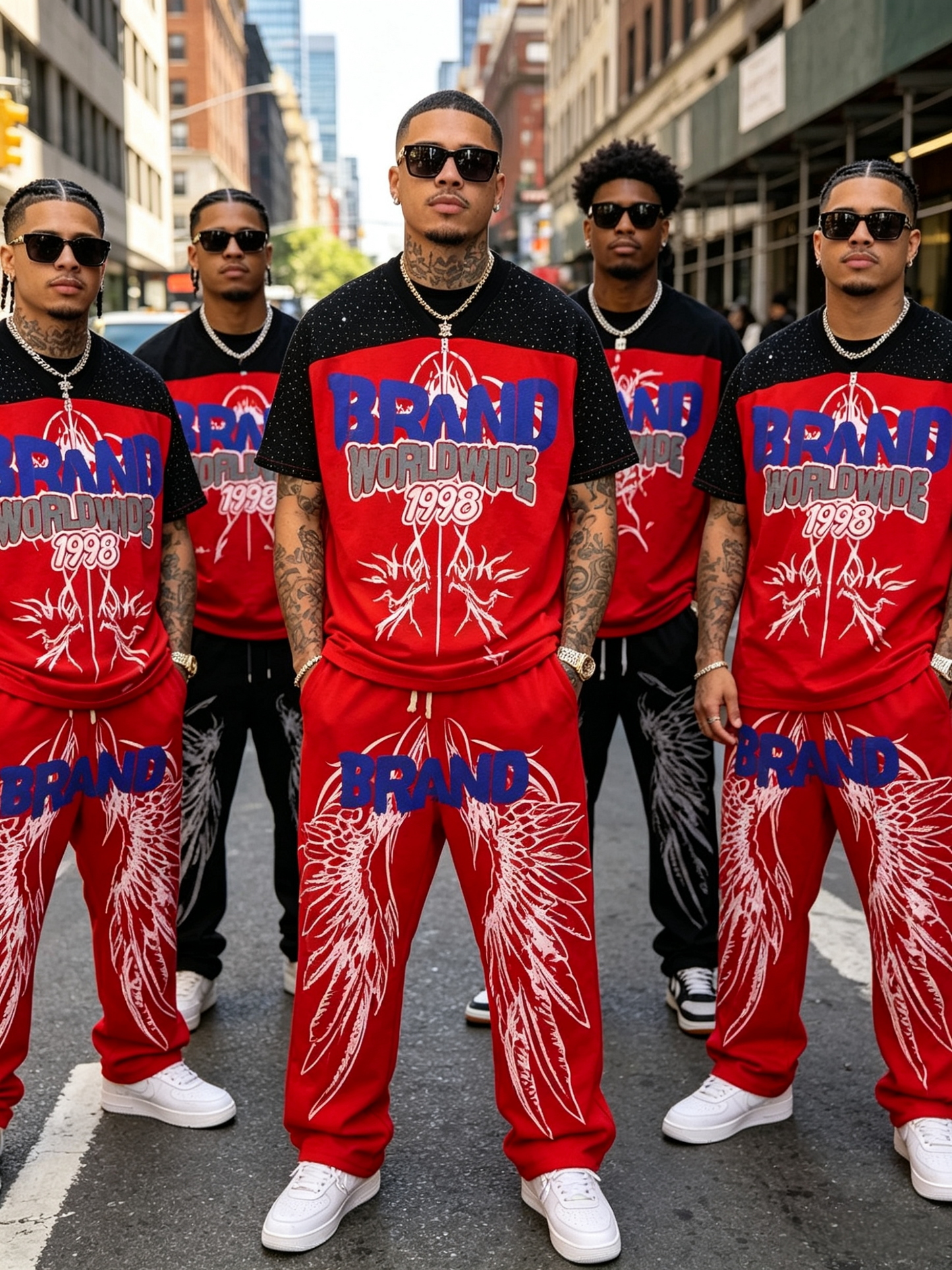 Men’s Wing Graphic V-Neck T-Shirt & Wide-Leg Pants Set